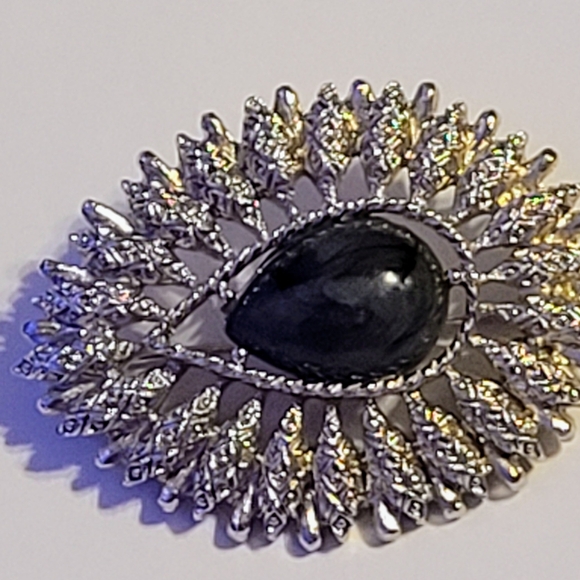 Sara Coventry Silver w Blue Stone 2" Brooch - Picture 2 of 3